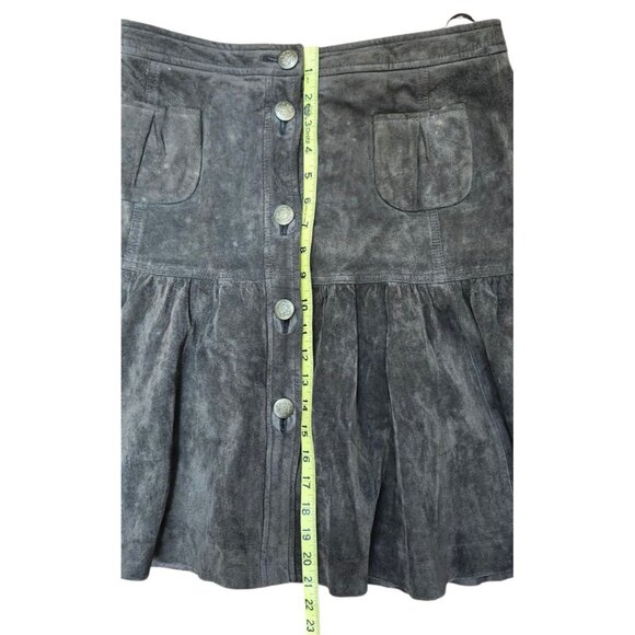 LOFT Brown Suede Button Front Skirt High Waist Ruffle Hem Flap Pockets Boho 8 - Picture 9 of 11